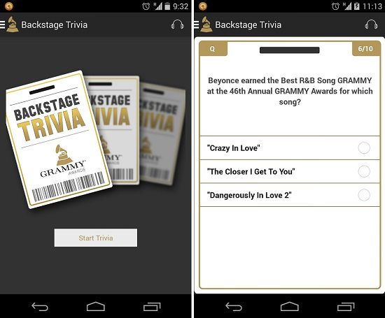 Grammy App Backstage Trivia